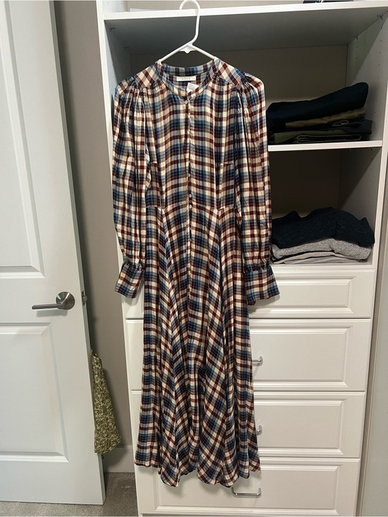 Doen Dresses & Skirts - NWT DOEN Plaid Long Sleeve Maxi Dress in Blue, Cream & Brown